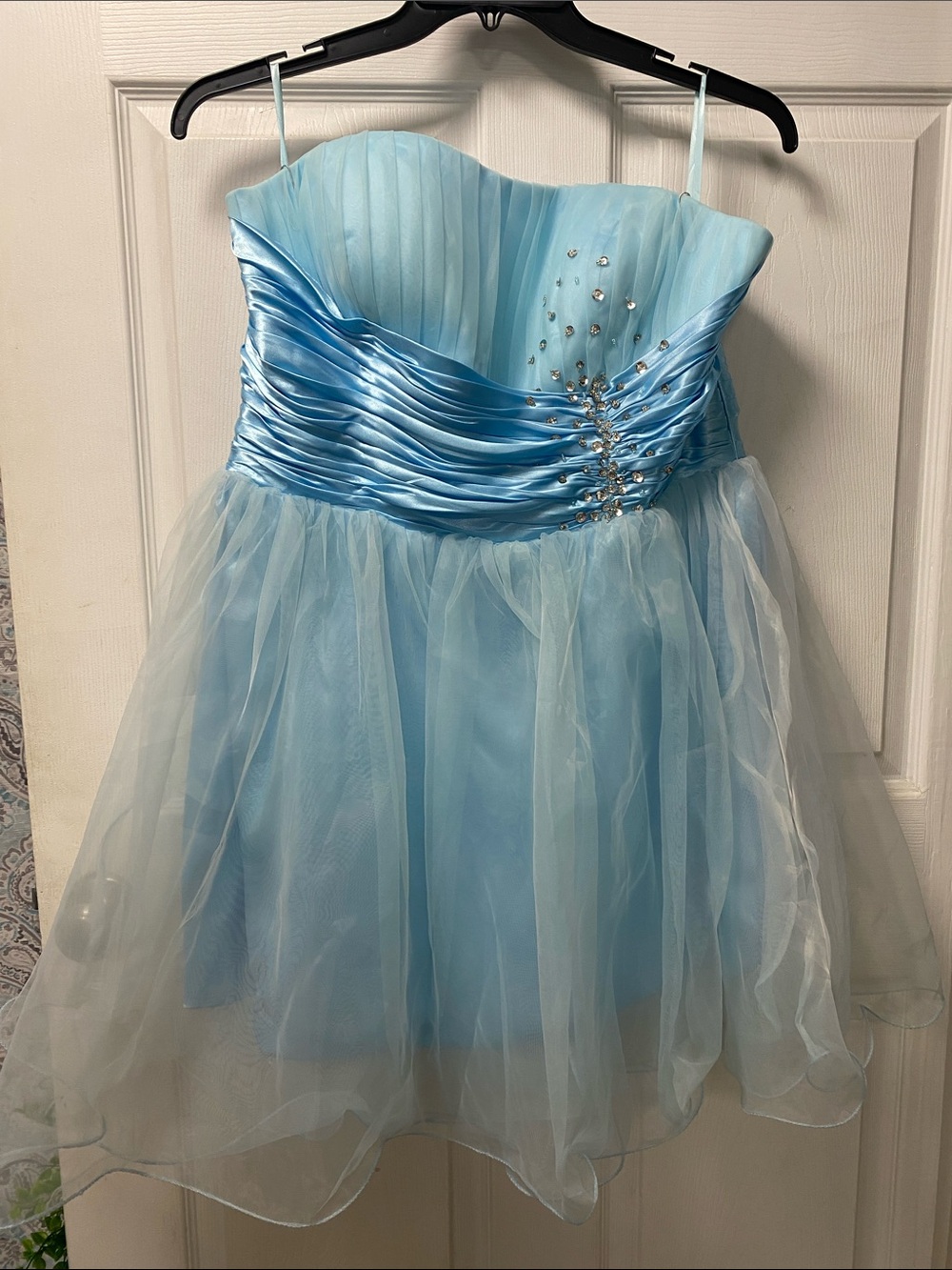 Light Blue Girls' Party Dress with Crystal Accents
